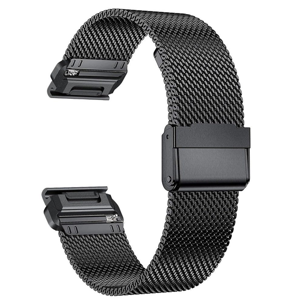 BKUANE 22mm 26mm QuickFit Milanese Metal Strap For Garmin EPIX GEN2 Fenix7 7X Solar/6X 6XPro 5XPlus Forerunner 955 Enduro 2 Watchband(Black,For EPIX GEN 2)