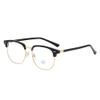 Shiratori Retro Eyebrow Frame Glasses for Men, Semi-Rimless Blue Light Blocking Glasses, Anti Blue Light Computer Glasses, Trendy Vintage Style Reading Glasses, Clear Lens Gold Black view 1