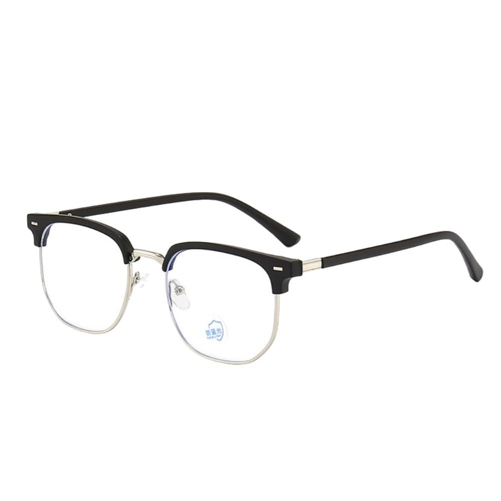 Retro Eyebrow Frame Glasses for Men, Semi-Rimless Blue Light Blocking Glasses, Anti Blue Light Computer Glasses, Trendy Vintage Style Reading Glasses, Non-Prescription Clear Lens Silvery Black