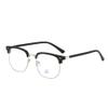 Retro Eyebrow Frame Glasses for Men, Semi-Rimless Blue Light Blocking Glasses, Anti Blue Light Computer Glasses, Trendy Vintage Style Reading Glasses, Non-Prescription Clear Lens Silvery Black view 1
