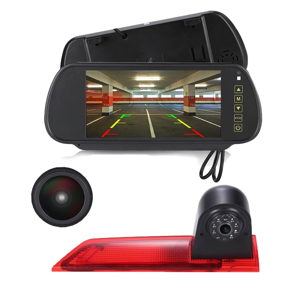 18mm HD Car Third Roof Top Mount Brake Light 3 Rear View Camera Parking Safety Assistant System, Night Vision Waterproof for Ford Transit Custom 2012-2016 (with 7-inch Rearview Mirror)