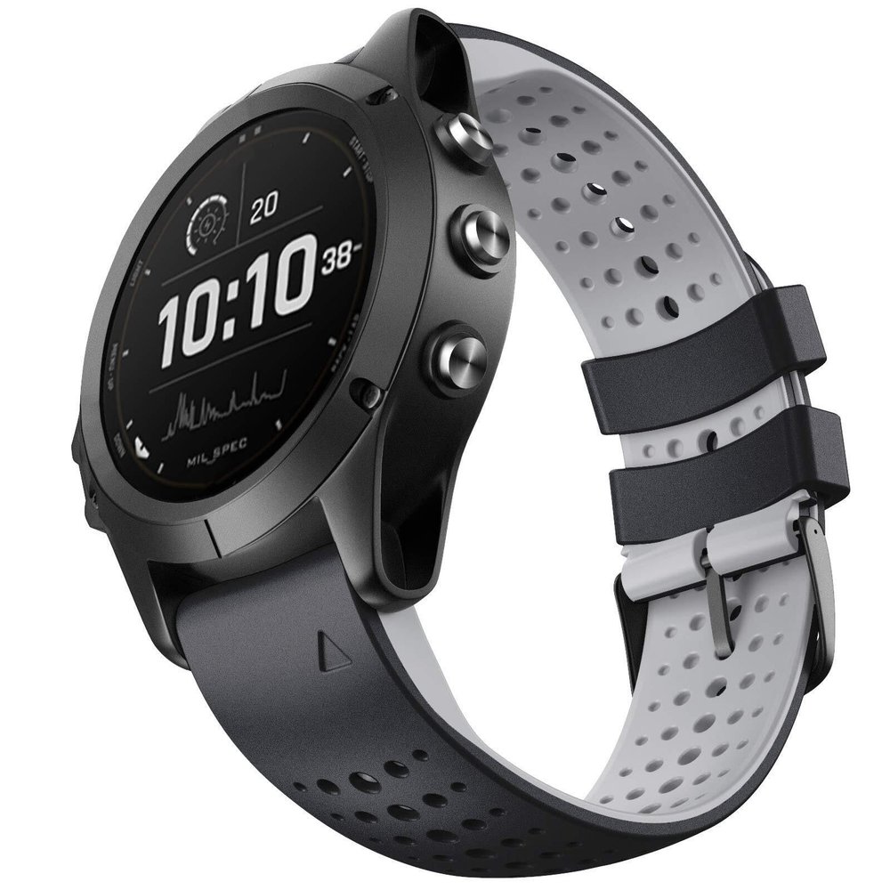 BKUANE 22mm Silicone Watch Band for Garmin Fenix 6, 7, 8 Sapphire, 6 Solar, 5 Plus, 4, Forerunner 935, 945, 955, 965 Watch Band(Grey/Black)