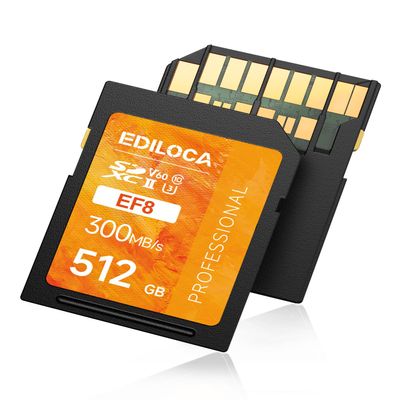 512GB UHS-II SD Card V60 Memory Cards for Professional Camera 4K/6K Video - 300MB/s Read, 200MB/s Write, Shockproof & Waterproof High-Speed Storage, U3 Class 10 Compatible with Canon (EF8)