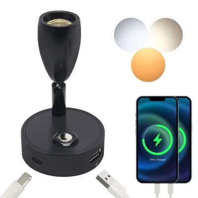 12V LED Spot Reading Light with USB &Type C Quick Charging 3 Color Flexible RV Touch Dimmable Reading Wall Lamp for Motorhome Campervan Boat Yacht (Black)