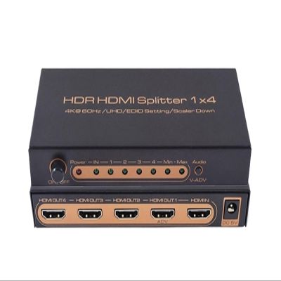 L6AS0F7 4K 60Hz HDR HDMI Splitter 1X4 1 in 4 Out HDMI AV Switch Converter for for Scaler Down HDTV Monitor PS4 DVD STB Xbox(EU Plug)