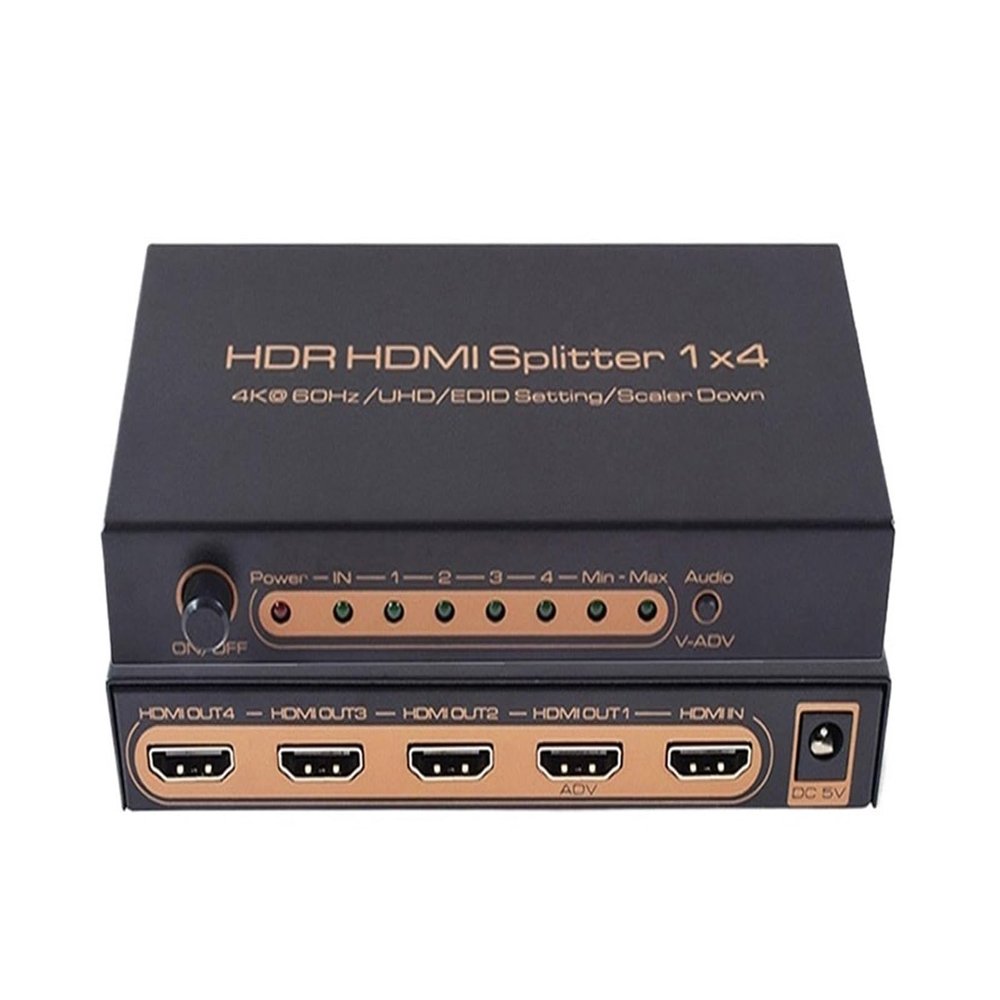 L6AS0F7 4K 60Hz HDR HDMI Splitter 1X4 1 in 4 Out HDMI AV Switch Converter for for Scaler Down HDTV Monitor PS4 DVD STB Xbox(EU Plug)