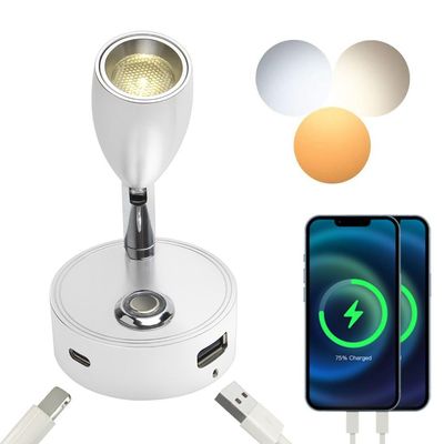 12V LED Spot Reading Light with USB &Type C Quick Charging 3 Color Flexible RV Touch Dimmable Reading Wall Lamp for Motorhome Campervan Boat Yacht (Silver)