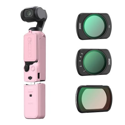 BRDRC Pocket 3 Silicone Cover & ND CPL Filters Set (Pink) - Protective Case with 3-in-1 Magnetic Lens Filters (CPL + Black Mist + ND2-32) for DJI Osmo Pocket 3 Creator Combo Camera Accessories