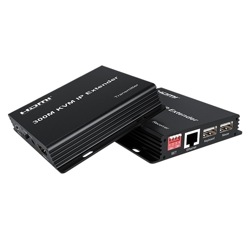 L6AS0F7 300M HDMI KVM IP Extender 1080P 60Hz KVM Over IP Support Network Switch up to 300M Cat5e/6 to HDMI Receiver Keyboard Mouse(with US Plug)
