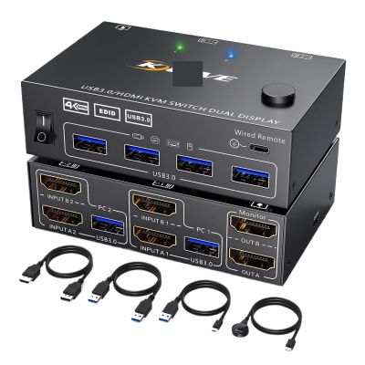 L6AS0F7 KVM Switch 2 Computers 2 Monitors,Dual Monitor HDMI KVM Switcher USB 3.0 Version,4K@60Hz HD Resolution,with EDID Function