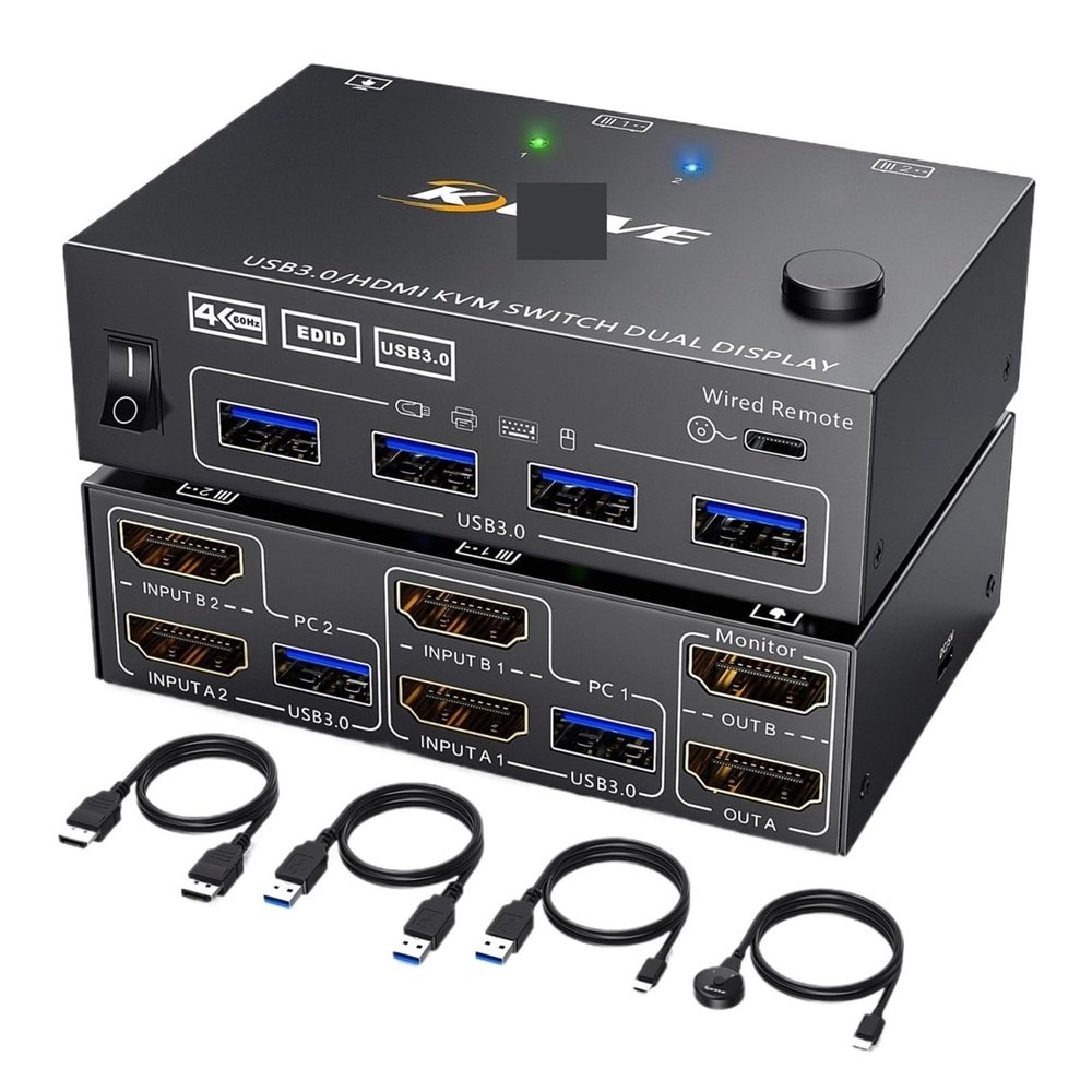 L6AS0F7 KVM Switch 2 Computers 2 Monitors,Dual Monitor HDMI KVM Switcher USB 3.0 Version,4K@60Hz HD Resolution,with EDID Function