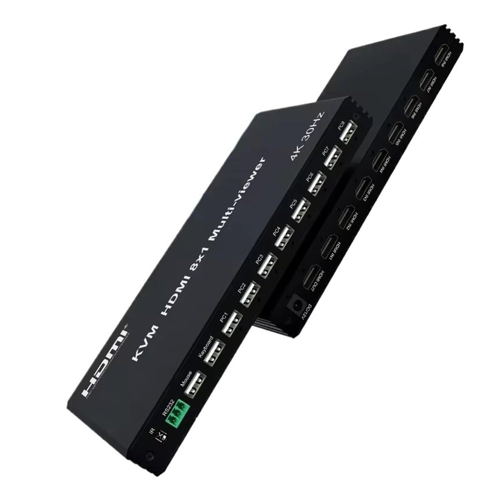 Y0S3QZ1 4K60Hz HDMI-Compatible KVM Multiviewer Switch 8 in 1 Out Quad Screen Multi Viewer HDMI Multi-Viewer Seamless Switcher with IR(4K 60hz 4x1Multi,US Plug)