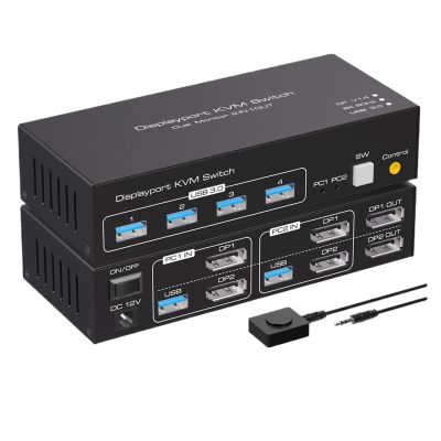 L6AS0F7 Dual Monitor DP KVM Switch 4K 120Hz 2x2 USB 3.0 HDMI KVM Switch 2 in 2 Out 8K 60Hz Mixed Display 2 Monitors 2 Computer(ZY-ASW222,EU Power Plug)