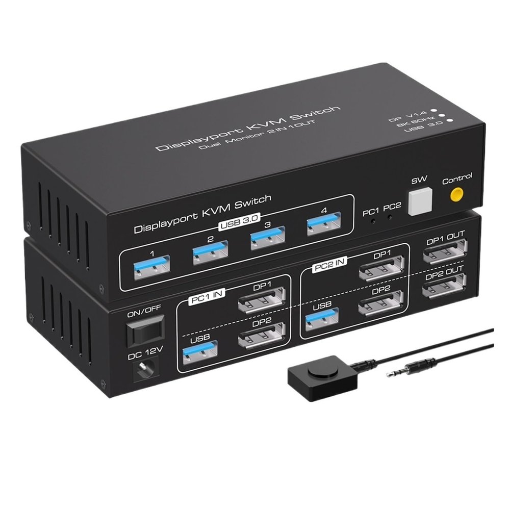 L6AS0F7 Dual Monitor DP KVM Switch 4K 120Hz 2x2 USB 3.0 HDMI KVM Switch 2 in 2 Out 8K 60Hz Mixed Display 2 Monitors 2 Computer(ZY-ASW222,EU Power Plug)