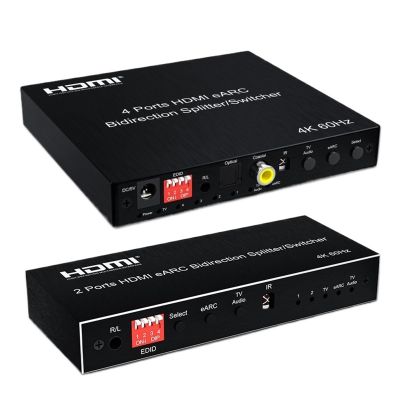 2/4 Port Bi-Direction HDMI eARC Audio Extractor 4K 60Hz HDMI Toslink SPDIF COAXIAL 5.1CH HDMI Audio Switch & Splitter Converter(4-Port,with UK Plug)