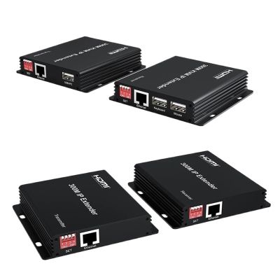 Y0S3QZ1 300M HDMI Extender Over IP RJ45 Cat6 Cable 1080P HDMI to Ethernet Network Extender Support One TX to Many RX via Network Switch(300M KVM IP Extender,US Plug)