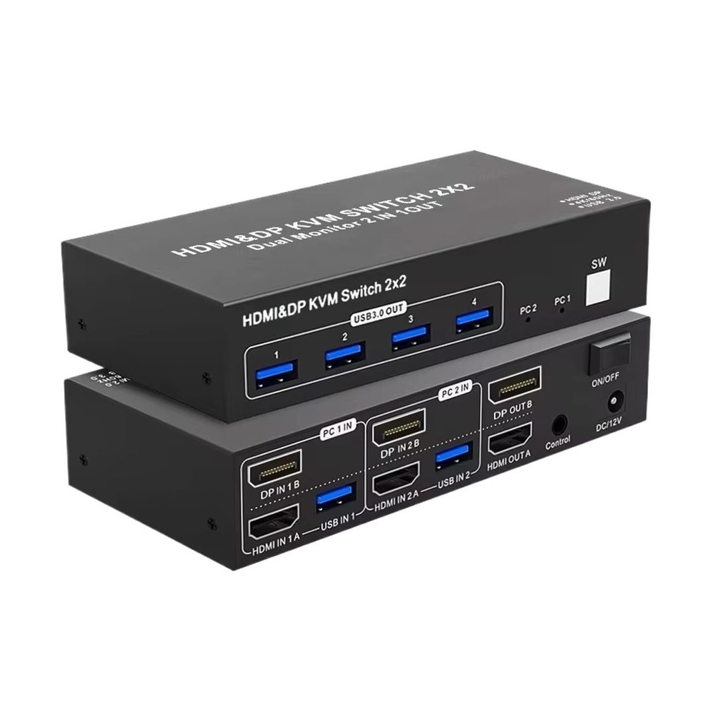 Y0S3QZ1 HDMI 2.0 KVM Switch 2X2 HDMI DisplayPort Switcher USB 3.0 Extended Display 4K 60HZ Dual Monitor 2 in 2 Out for Computer(HDMI DP 2X2,USA Power)
