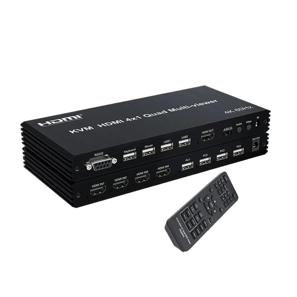 Y0S3QZ1 KVM HDMI Quad Splitter Screen Multiviewer 4x1 8X1 4k Multivisor HDMI KVM Quad 4x1 Seamless Segmentacion Switch for USB Keyboard(4X1 KVM 4K60,US Plug)