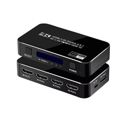 4K HDMI Switch 2.0 Support RGB 444 HDR HDMI Switch 4K 60Hz HDMI 2.0 Switch Remote IR UHD 4 Port HDMI Switch Switcher(US Power Plug)