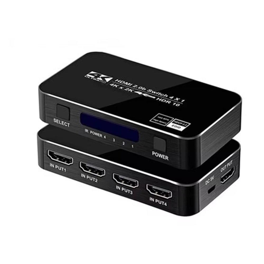 4K HDMI Switch 2.0 Support RGB 444 HDR HDMI Switch 4K 60Hz HDMI 2.0 Switch Remote IR UHD 4 Port HDMI Switch Switcher(US Power Plug)