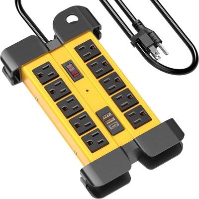 10 Outlet Power Strip Surge Protector, 1200J Surge Protection Heavy Duty Power Strip with USB Fast Charging, 15A/1875W Garden Yard Power Strips with Switch, 14AWG 6FT Extension Cord