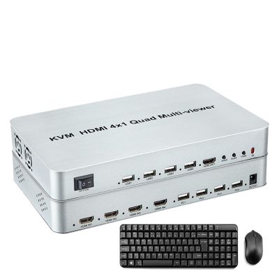 Y0S3QZ1 KVM HDMI 4x1 Quad Multi-viewer Seamless Switch Screen Segmentation Switcher USB Keyboard Mouse Control,Laptop Notebook PC to TV(4K60 4x1 KVM,US Plug)