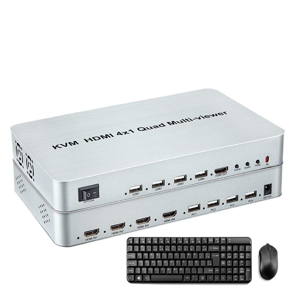 Y0S3QZ1 KVM HDMI 4x1 Quad Multi-viewer Seamless Switch Screen Segmentation Switcher USB Keyboard Mouse Control,Laptop Notebook PC to TV(4K60 4x1 KVM,US Plug)