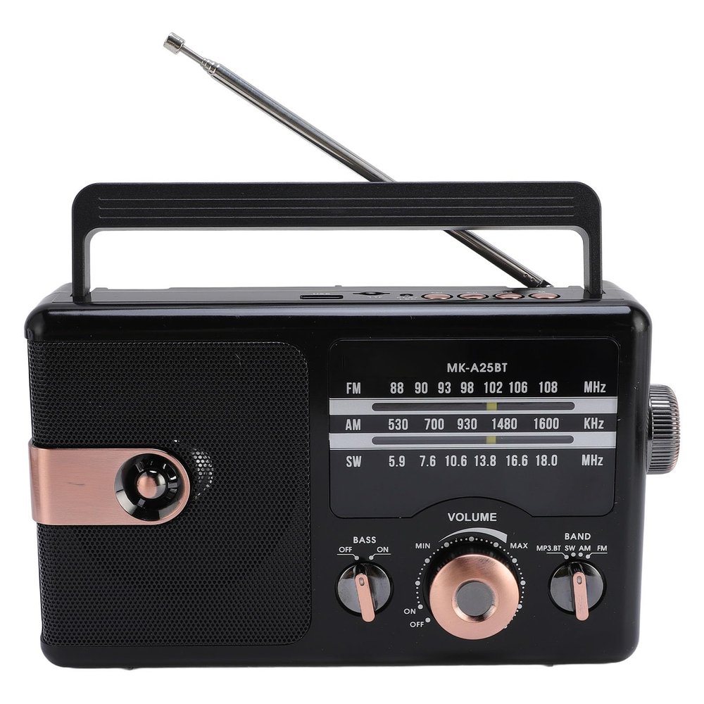 Radios Portable AM FM, Full Band Portable Radio BT Speaker with Storage Memory Card, Multifunctional Music Player (Black)