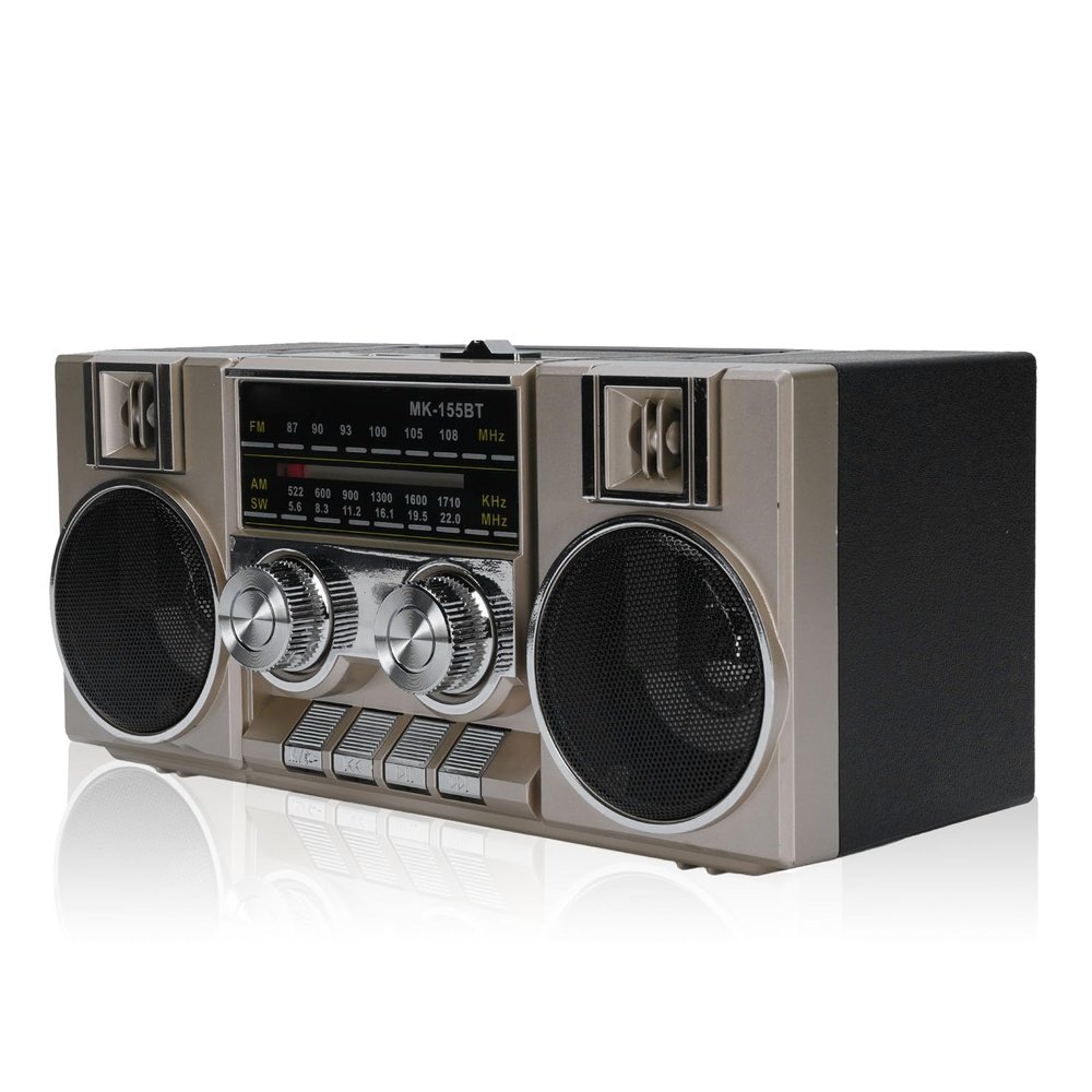 Radios Portable AM FM, Full Band Portable Radio with RGB Bluetooth Speaker, Clear Sound Quality for Garden, Park, Bathroom (Gold)