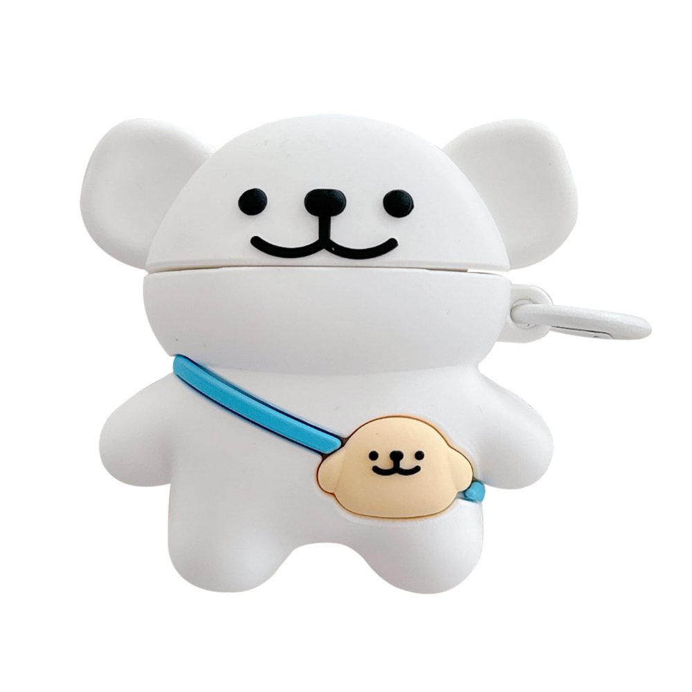 QoKcoahn Cute Cartoon Case for AirPods 2nd 1st Generation Case,3D Kawaii Soft Silicone Backpack Bag Puppy White Cover with Keychain Cool Funny Boys Girls Women for AirPods 1&2