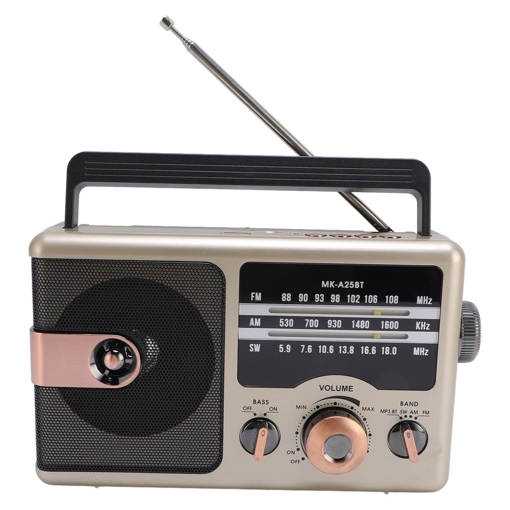 Radios Portable AM FM, Full Band Portable Radio BT Speaker with Storage Memory Card, Multifunctional Music Player (Gold)