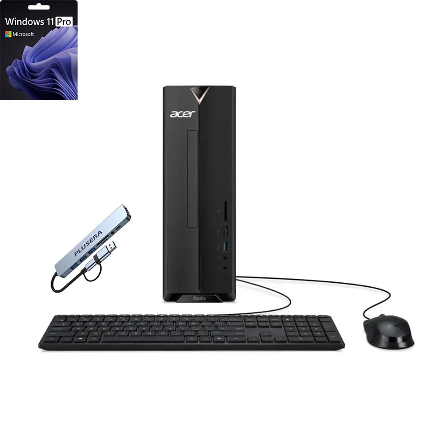 acer Aspire Desktop | 16GB RAM | 1TB Storage (512GB SSD+512GB Docking Station Set | Windows 11 Pro with Microsoft Office Trial | Dual-Core Intel Celeron | Keyboard & Mouse | Wi-Fi | Black