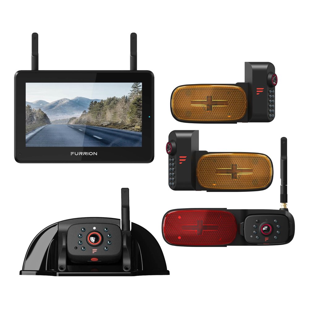 Furrion Vision S+ RV Observation System with 7" Monitor, Left/Right Side Cameras w/LED Marker Lights, Sharkfin, Rear Camera with LED Marker Light, Infrared Night Vision, Live Streaming - FOS7HTAPM