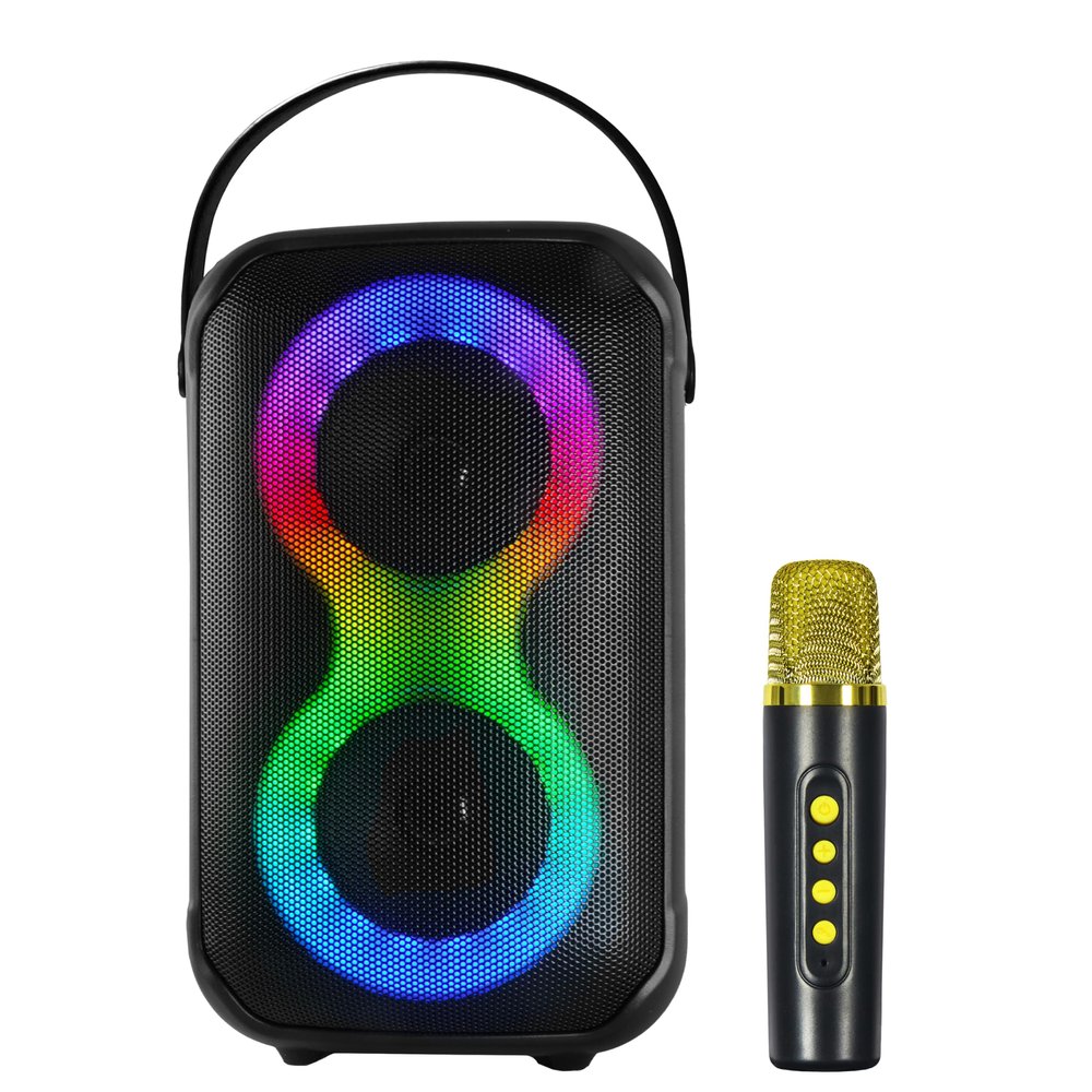 IQ Sound IQ-3704BT Karaoke Kraze 2x4-inch Portable Bluetooth Speaker, TWS, LED Lights, Wireless Mic, FM Radio, USB & Micro SD, 16W RMS, Voice Effects, Carry Handle -Perfect for Parties & Events!