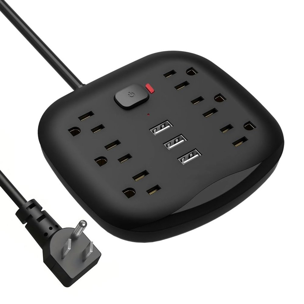 JSEIAJB Power Board Surge Protector 6 Sockets 3 with Switch Control and Flat Plug Extension Cable Compact(D)