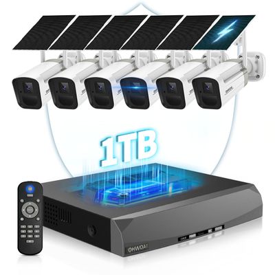 100% Wire-FreeWireless Outdoor Security Camera System, Solar Powered WiFi Cameras Systems with PIR Motion Detection, Home Video Surveillance DVR Kits