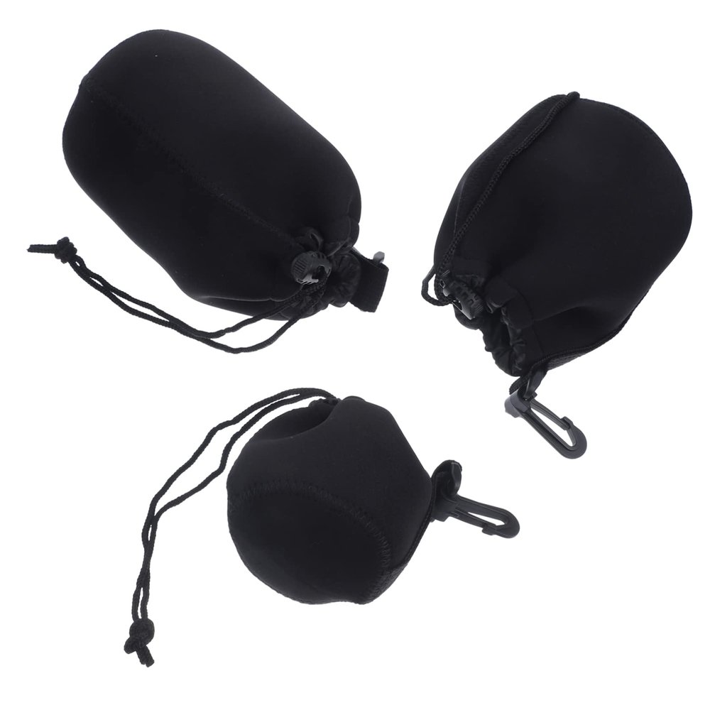 3pcs Camera Lens Storage Bag Neoprene Drawstring Pouch Padded Lens Case Water Resistant and Scratchproof for Outdoor Use