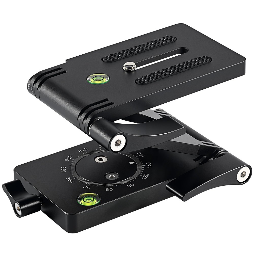 Z Flex Tilt Camera Tripod Head Mount, Multi-Angle Foldable Camera Z Bracket, Z Type 360 Rotation Flexible Pan & Tilt with Bubble Level for Camera Slider Rail Tripod Monopod