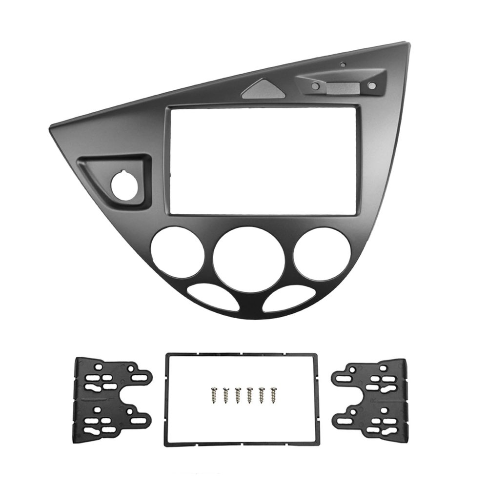 HDKENF Car Radio Fascia Panel Apply Double 2 Din Stereo Panel/Fit for Ford Focus Fiesta Fascia Radio DVD Frame CD GPS Bezel Refitting Dash Installation Trim Kit Car Radio Cover(LHD Silver)