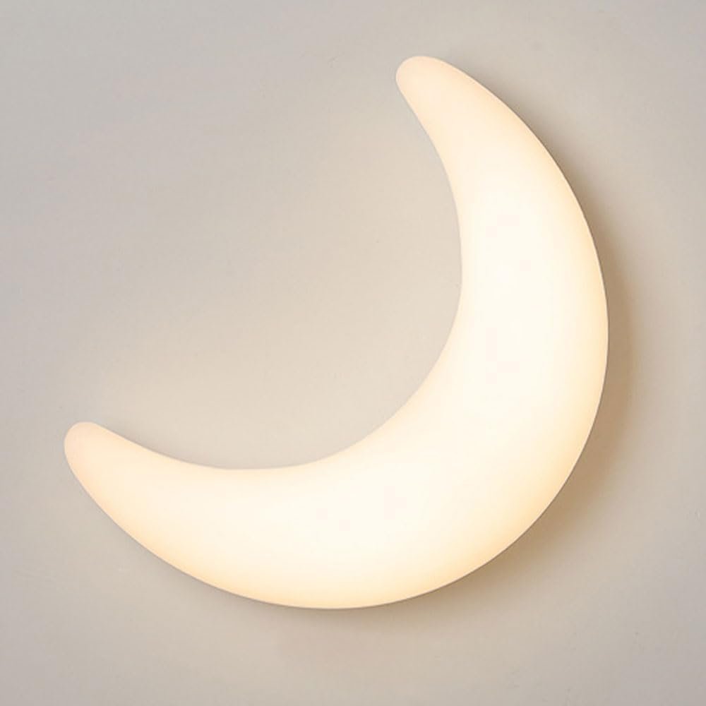 LED Dimming Wall Sconce for Kids Bedroom - Nordic Minimalist White Moon Wall Light | Mid Century Modern Creative Wall Mount Lamp for Nursery and Kindergarten