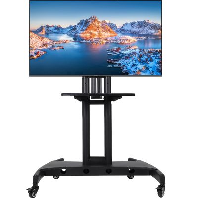 Mobile TV Stand, Rolling TV Stand with Wheels for 32-75 Inch LED/LCD Flat/Curved Screen TVs Holds up to 132 lbs, Height Adjustable Portable Mobile TV Cart on Wheels, Black