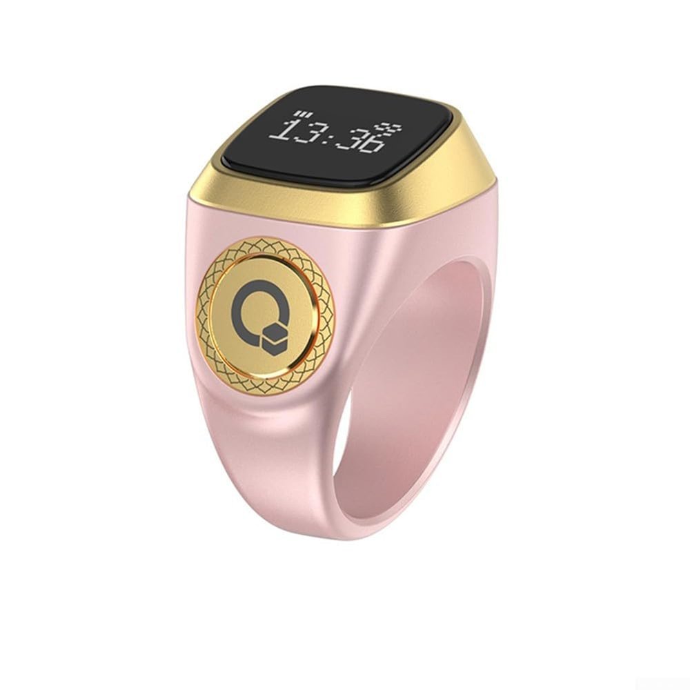 VersaGenius IQ-ibla Smart for ZIKR Ring Prayer Ring Smart Counter Smart Ring Prayer Time Vibration Display Digital Azan Alarm Clock for Most People(18mm Pink)