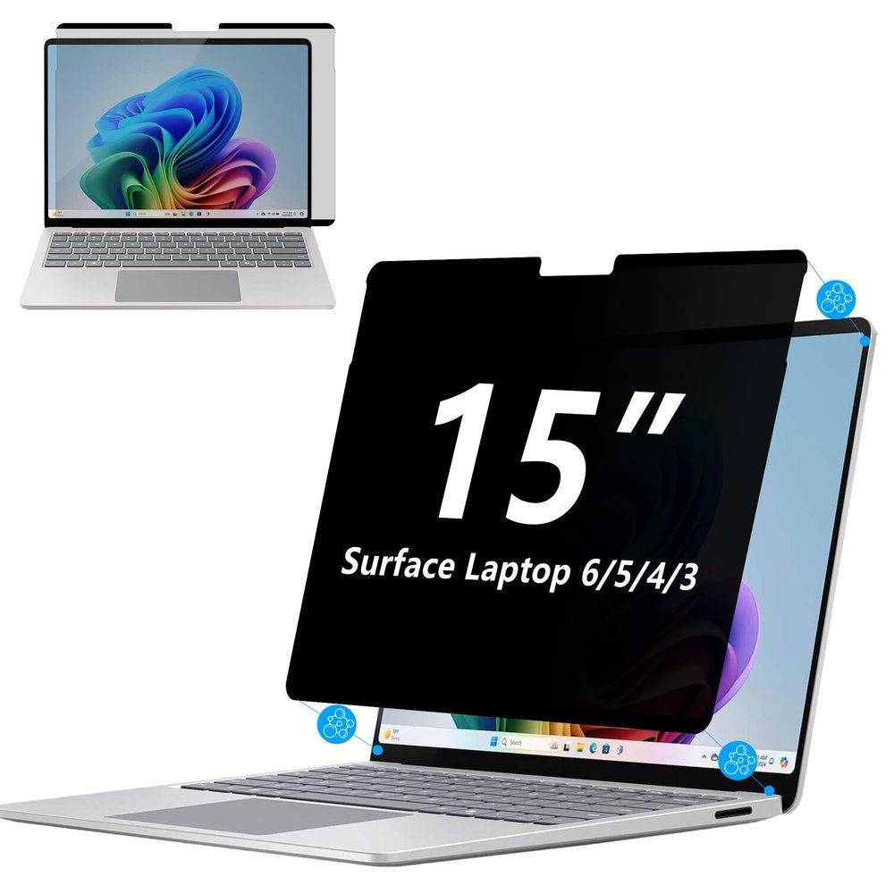 Adeway Privacy Screen Protector for Surface Laptop 6/5/4/3 15 Inch, Magnetic Nano, Anti-Spy, Removable, Blue Light & UV Blocking, Anti-Glare