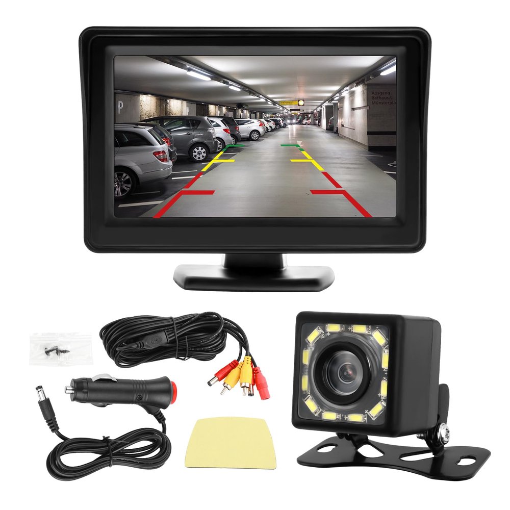 12 LED Back up Camera for Cars with 4.6 * 3.5" Monitor,12V HD Reverse Camera for Car with 150 Wide Angle and Night Vision Function,Universal Rear View Camera
