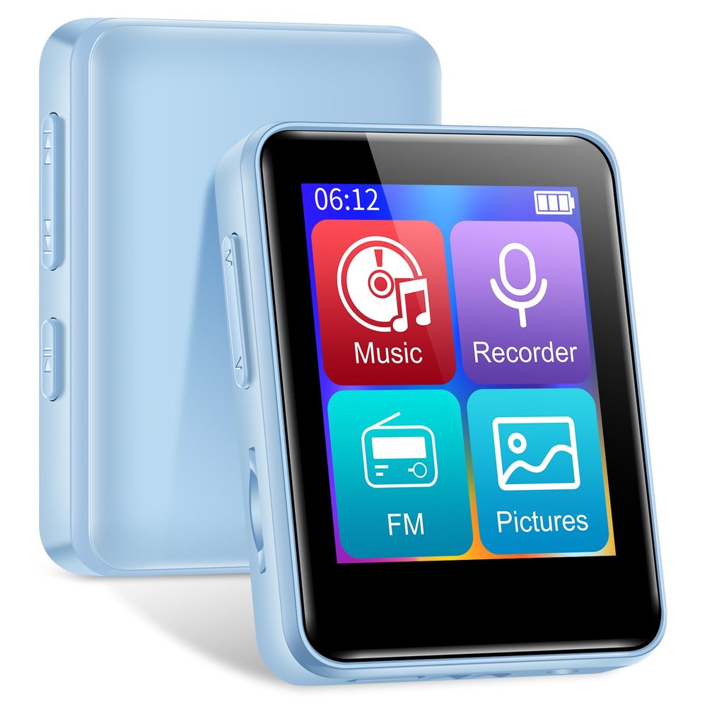 64GB MP3 Player, Bluetooth Music Player, Portable High Fidelity Lossless Music Player with Recorder, FM Radio, 1.8 inch Screen, Up to 512GB, Blue