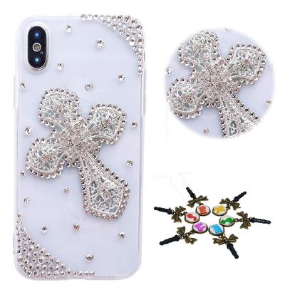 STENES Sparkle Glitter Case Compatible with TCL 50 XL 5G - Stylish - 3D Handmade Bling Cross Rhinestone Crystal Diamond Design Girls Women Cover - Clear