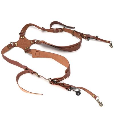 Akozon Premium Leather Double Shoulder Camera Strap, Adjustable Harness with Dual Buckle Clips for DSLR Cameras - Photography Accessories (#12)