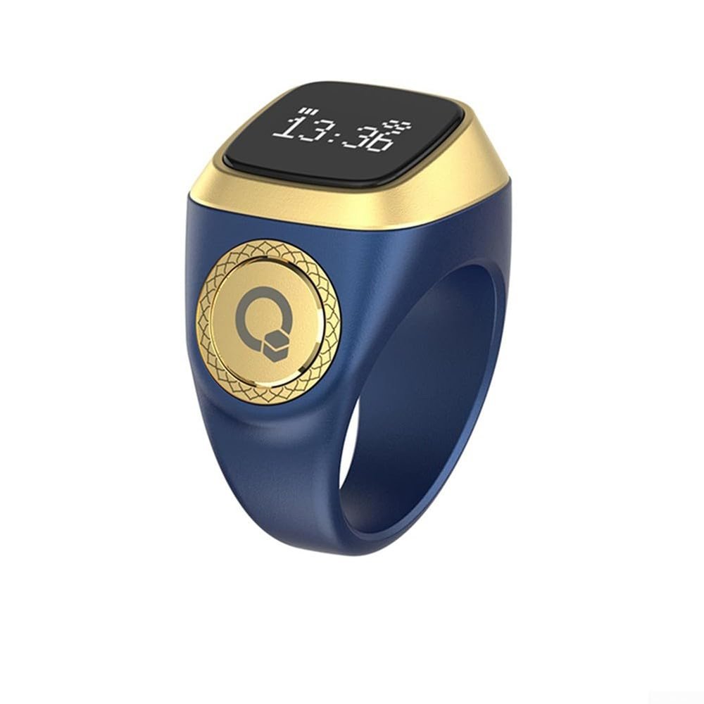 VersaGenius IQ-ibla Smart for ZIKR Ring Prayer Ring Smart Counter Smart Ring Prayer Time Vibration Display Digital Azan Alarm Clock for Most People(20mm Blue)