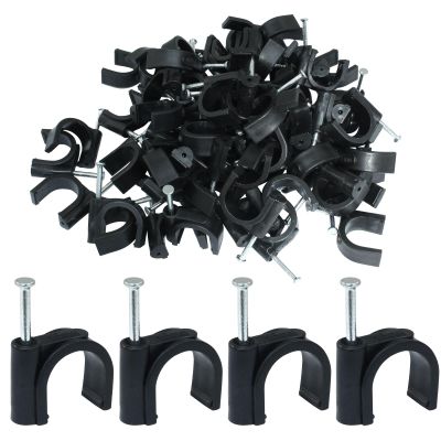 Dijedev 100Pcs Nail in Cable Clips, 16mm Cable Wire Clips, Black Coaxial Nail Clamps, Cable Nails for Wall, Cords Cable Management