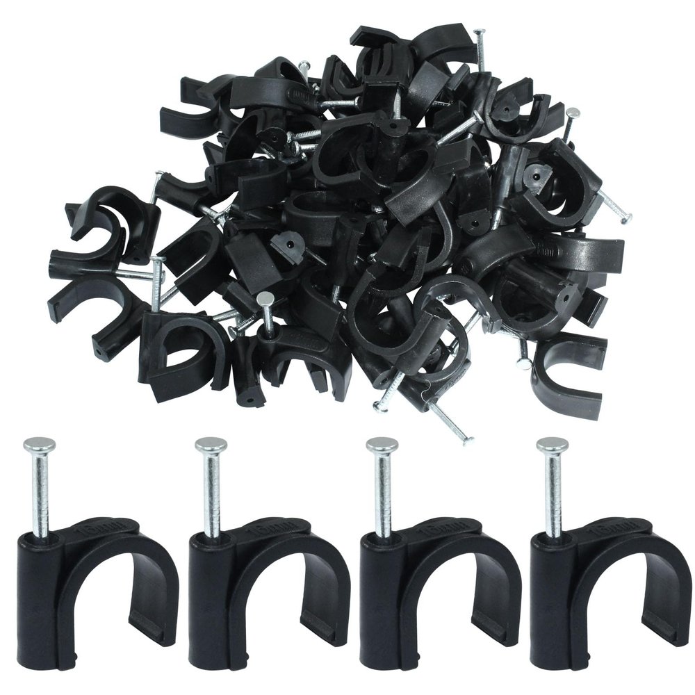 Dijedev 100Pcs Nail in Cable Clips, 16mm Cable Wire Clips, Black Coaxial Nail Clamps, Cable Nails for Wall, Cords Cable Management